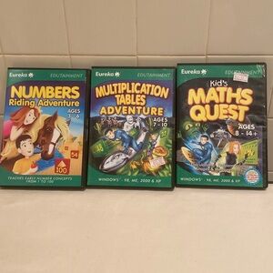 🩷3 Vintage EUREKA Kids Educational Math Pc Software Win 98 XP ME